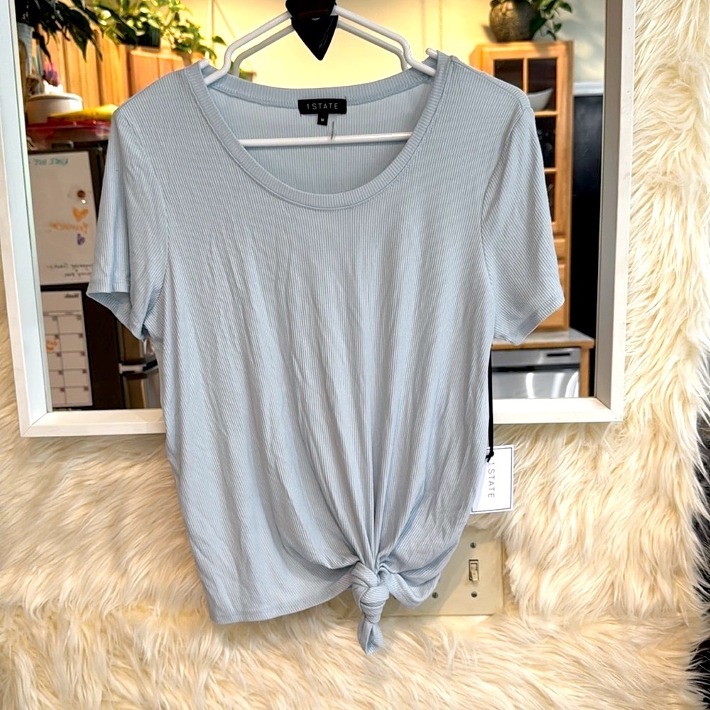 1. STATE Baby Blue Ribbed Tie Front Tee NWT XS